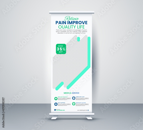 medical Business Marketing Rollup banners Design Template, editable pop up display design layout , promotional, creative retractable banner advertising display template in illustrator