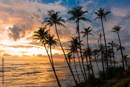 Beautiful sunset on the Indian Ocean coast on the island of Sri Lanka, Mirissa.