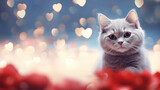 Cute cat on heart shape bokeh background
