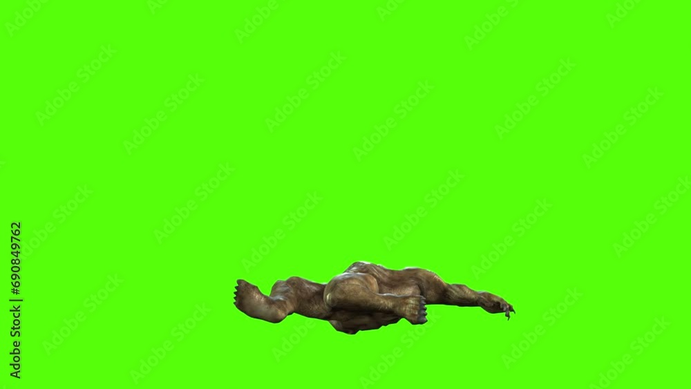Monster Death Green Screen Animation 3D Rendering.