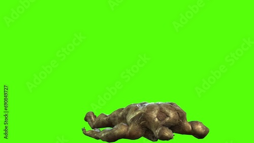 Monster Death Green Screen Animation 3D Rendering.