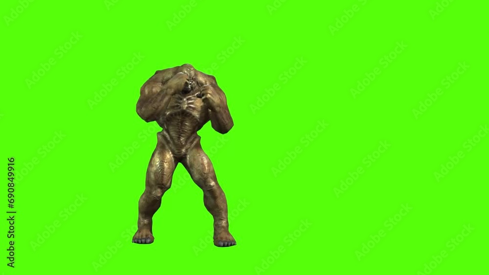 Monster Fall to Ground Green Screen Animation 3D Rendering