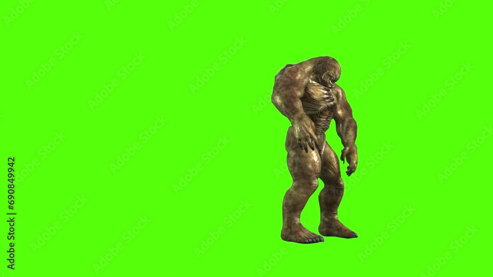 Monster Getting Gunshot Hit Green Screen Animation 3D Rendering