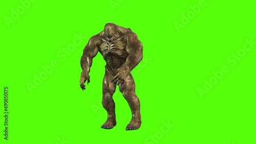 Monster Getting Gunshot Hit Green Screen Animation 4K Rendering