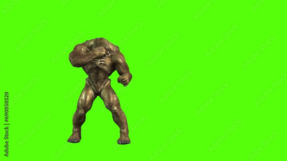 Monster Round House Kick Green Screen Animation 3D Rendering Monster Round House Kick Green Screen Animation 3D Rendering