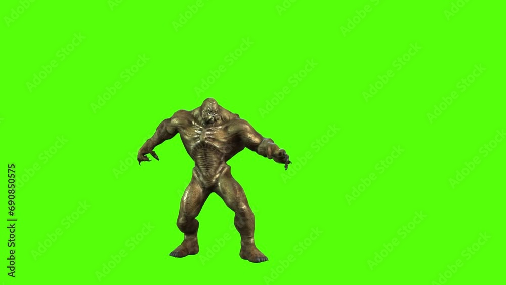 Monster Slash Green Screen Animation 3D Rendering Monster Slash Green Screen Animation 3D Rendering