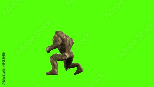 Monster Roll over Green Screen Animation 3D Rendering.