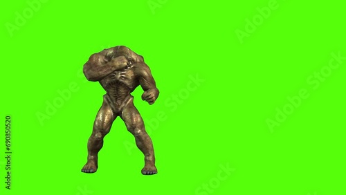 Monster Round House Kick Green Screen Animation 3D Rendering
