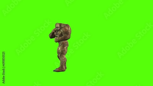 Monster Reverse Kick Green Screen Animation 3D Rendering