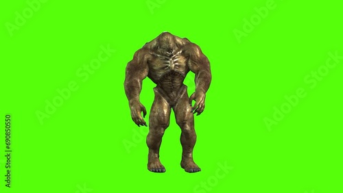 Monster Shotgun Hit Green Screen Animation 3D Rendering