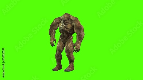 Monster Shotgun Hit Green Screen Animation 3D Rendering