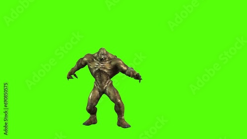 Monster Slash Green Screen Animation 3D Rendering