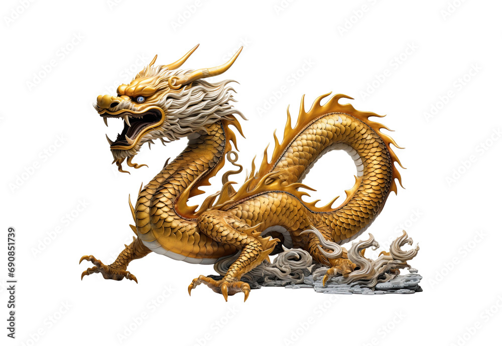 Obraz premium Chinese_dragon_fat_golden_sharp_dark_full_body.