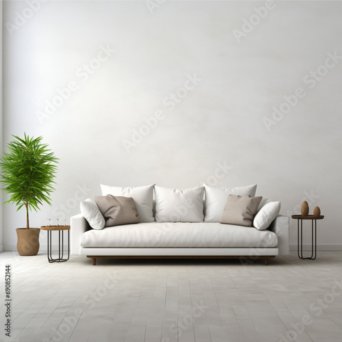 White living room in modern design, minimal clear space on empty bright background, 3d render