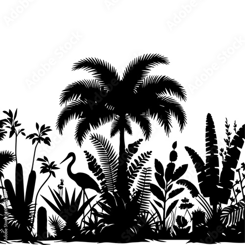 Jungle Tree vector silhouette black color, Jungle Plant vector art illustration © Big Dream