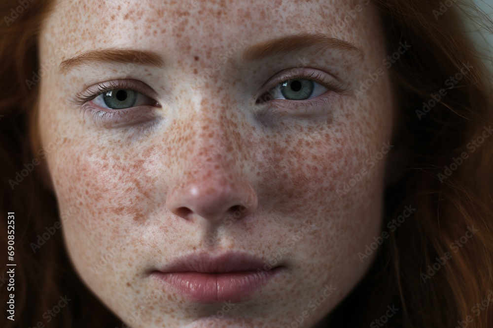 a close up of a woman with freckles,rosacea couperose redness skin a close up of a woman with freckles,rosacea couperose redness skin