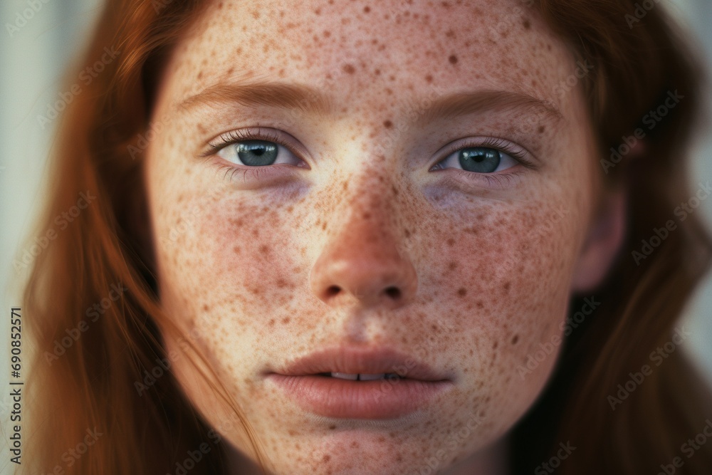 a close up of a woman with freckles,rosacea couperose redness skin a close up of a woman with freckles,rosacea couperose redness skin
