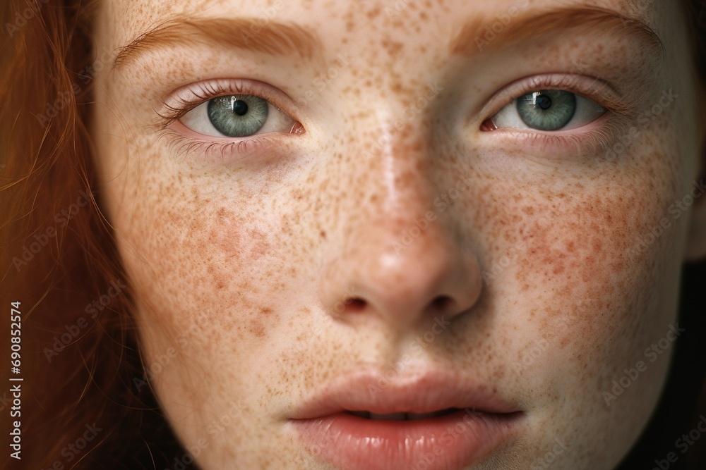 a close up of a woman with freckles,rosacea couperose redness skin a close up of a woman with freckles,rosacea couperose redness skin