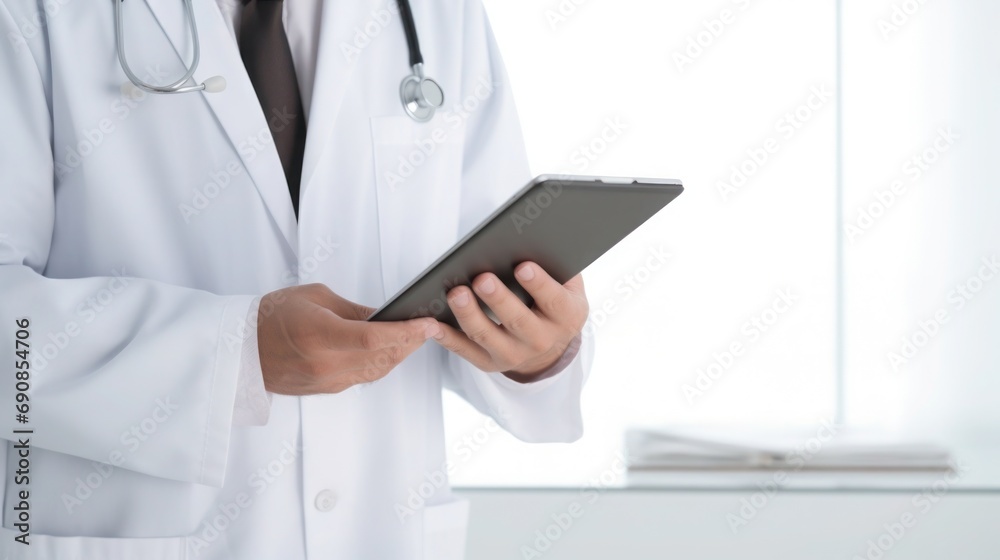 doctor Using Tablet Computer on white background.Generative ai doctor Using Tablet Computer on white background.Generative ai