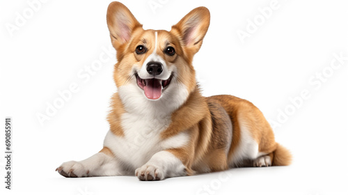 A Welsh Corgi breed dog sitting gracefully against a white backdrop