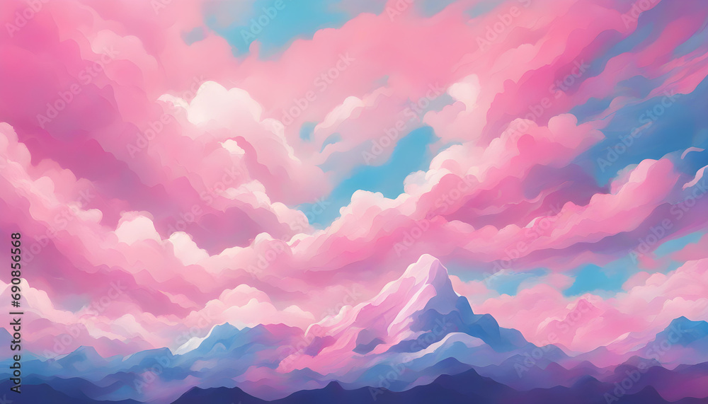 sky pink and blue colors. sky with white clouds on a mountain abstract background.