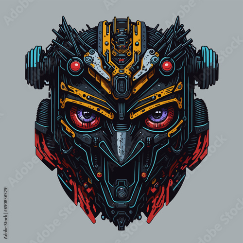 2D Vector Cartoon Illustration futuristic transformers face robotic technology machine mechanical
