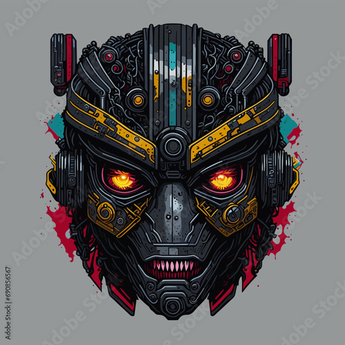 2D Vector Cartoon Illustration futuristic transformers face robotic technology machine mechanical
