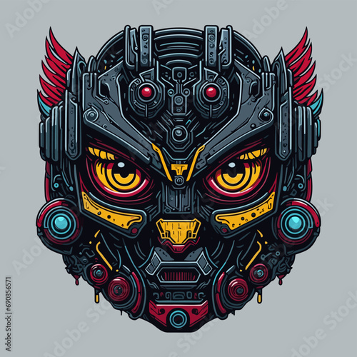 2D Vector Cartoon Illustration futuristic transformers face robotic technology machine mechanical
