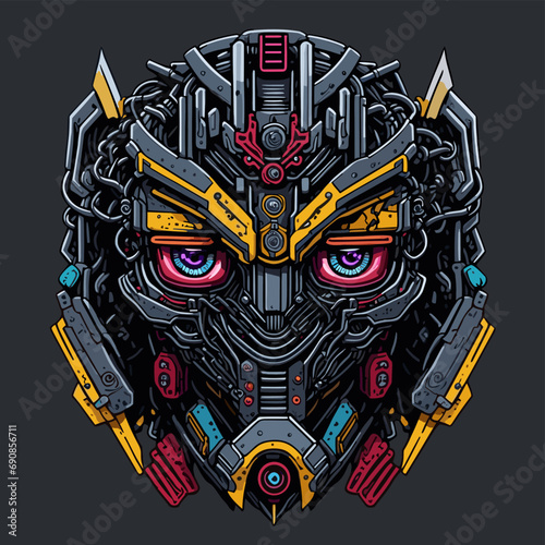 2D Vector Cartoon Illustration futuristic transformers face robotic technology machine mechanical
