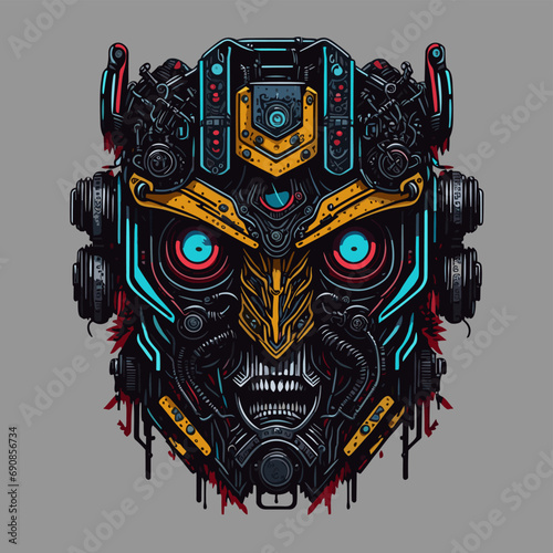 2D Vector Cartoon Illustration futuristic transformers face robotic technology machine mechanical
