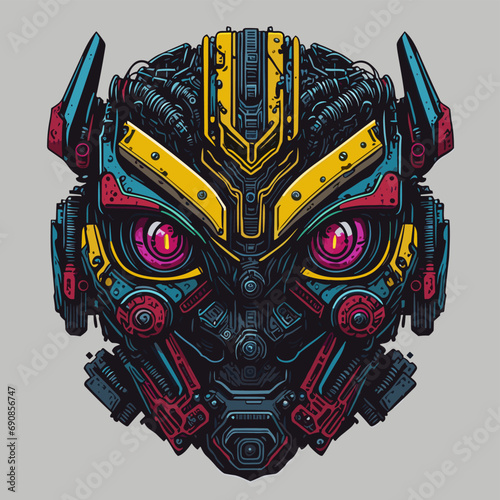 2D Vector Cartoon Illustration futuristic transformers face robotic technology machine mechanical
