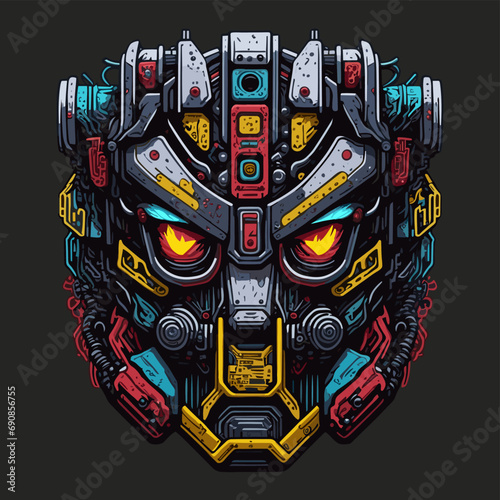 2D Vector Cartoon Illustration futuristic transformers face robotic technology machine mechanical
