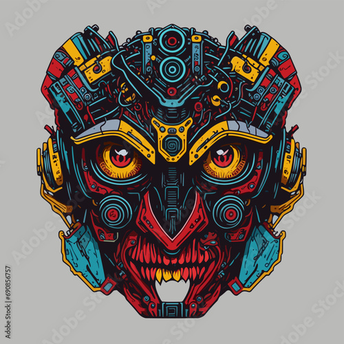 2D Vector Cartoon Illustration futuristic transformers face robotic technology machine mechanical
