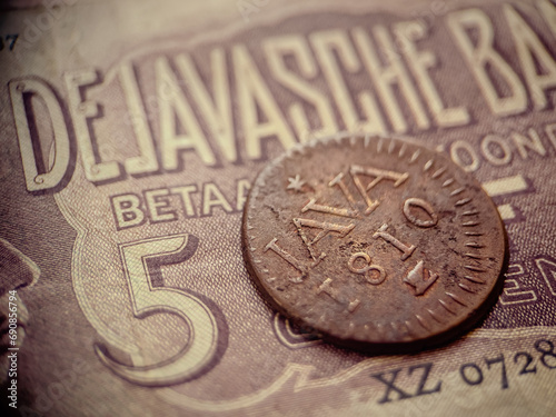 java stuiver coin. Napoleon Louis Copper Coin. photo