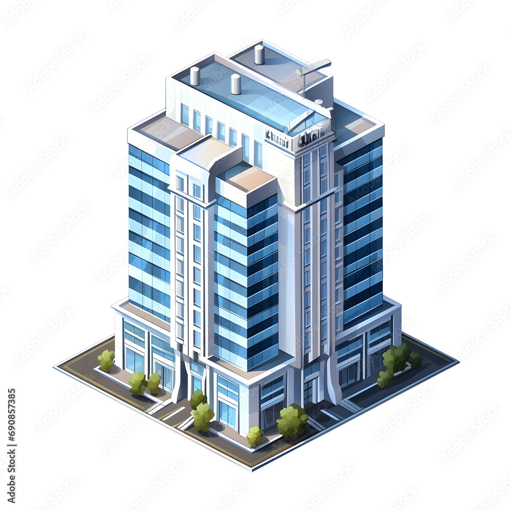 Watercolor set of isometric building. Isolated no background. Generative Ai