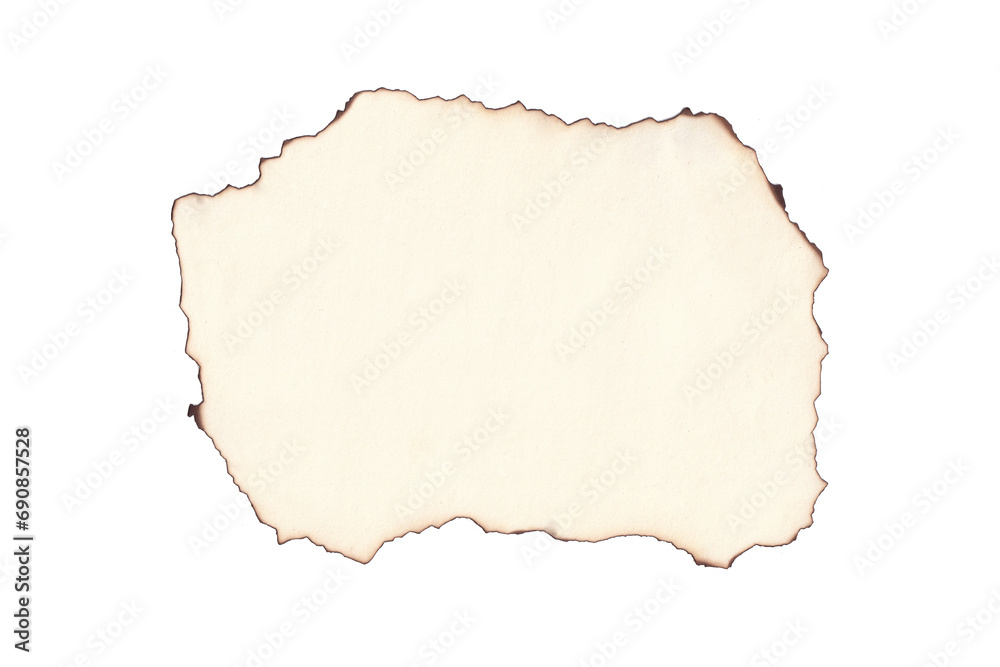 Obraz premium Burnt piece of paper. burnt paper texture. piece torn burned edge. old piece of paper with burned edges. piece of burnt paper isolated. 