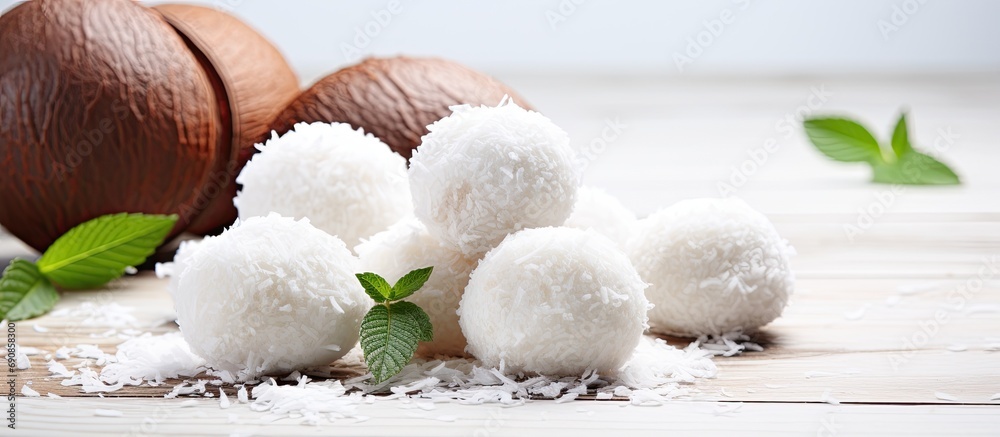 Coconut sweets on white backdrop