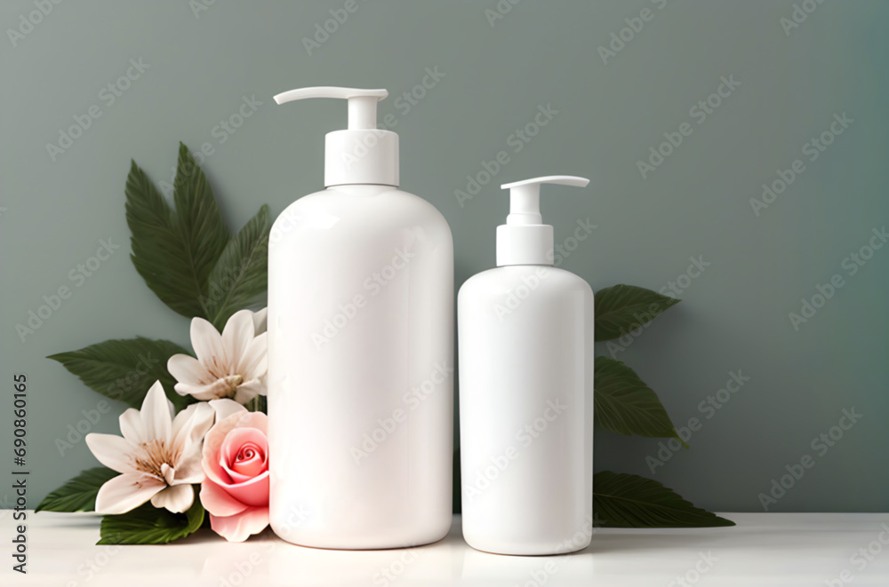 white bottle dispenser beauty product mockup with flower ai generated white bottle dispenser beauty product mockup with flower ai generated