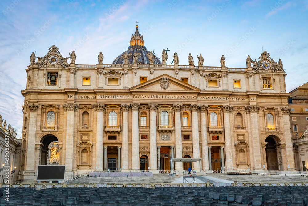 St. Peter's Basilica and Obelisk of St Peter's Square in Vatican, Italy