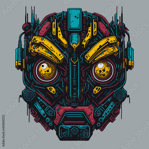 2D Vector Cartoon Illustration futuristic transformers face robotic technology machine mechanical
