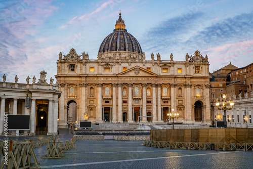 St. Peter's Basilica and Obelisk of St Peter's Square in Vatican, Italy photo
