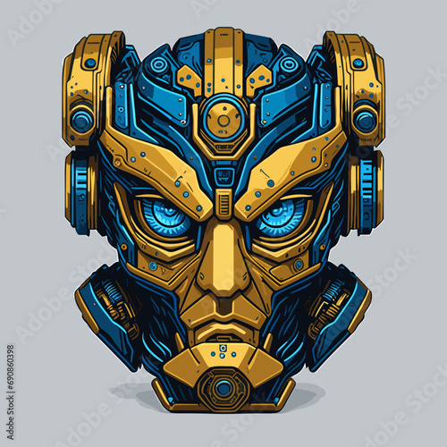 2D Vector Cartoon Illustration futuristic transformers face robotic technology machine mechanical
