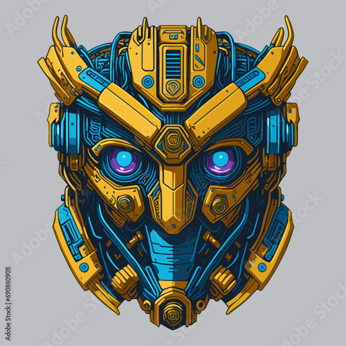 2D Vector Cartoon Illustration futuristic transformers face robotic technology machine mechanical
