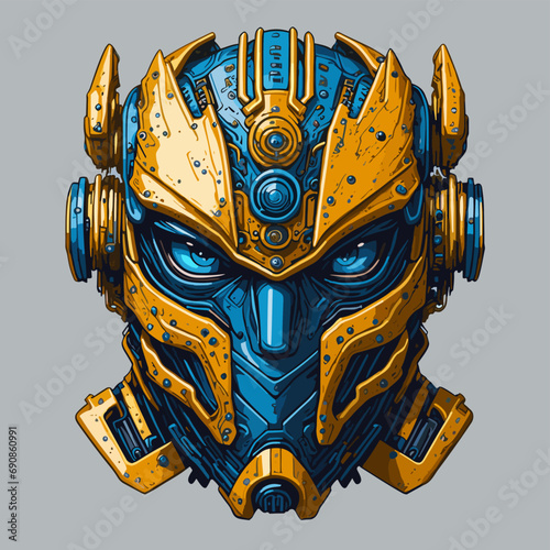 2D Vector Cartoon Illustration futuristic transformers face robotic technology machine mechanical
