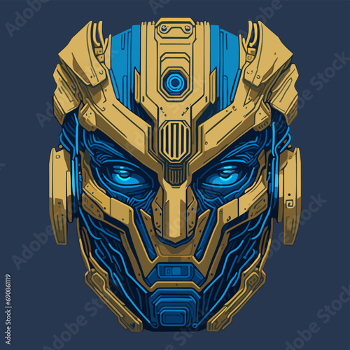 2D Vector Cartoon Illustration futuristic transformers face robotic technology machine mechanical
