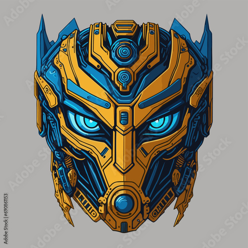 2D Vector Cartoon Illustration futuristic transformers face robotic technology machine mechanical
