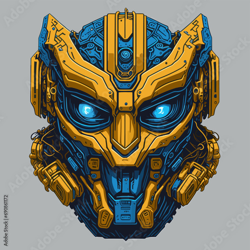 2D Vector Cartoon Illustration futuristic transformers face robotic technology machine mechanical
