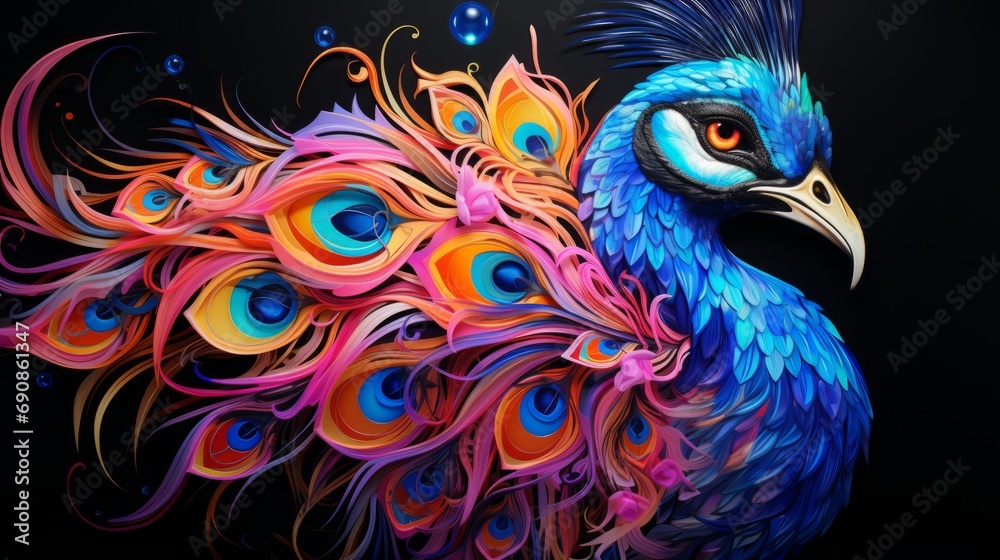 An exquisitely crafted paper peacock, bursting with vibrant hues and majestic feathers, captures the wild spirit of the proud peafowl in its intricate design