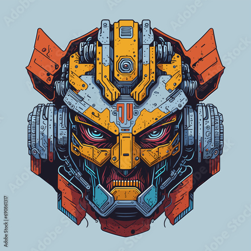 2D Vector Cartoon Illustration futuristic transformers face robotic technology machine mechanical
