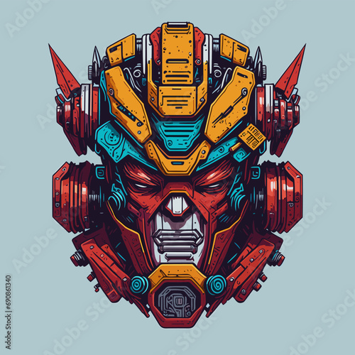 2D Vector Cartoon Illustration futuristic transformers face robotic technology machine mechanical
